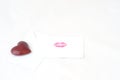 Love letter with the impression of a kiss and a red heart Royalty Free Stock Photo