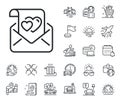 Love letter line icon. Valentine sign. Plane jet, travel map and baggage claim. Vector