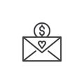 Love letter with money outline icon