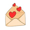 Love letter. An open envelope with hearts flying out. Valentine\'s Day. Cartoon icon. Vector illustration Royalty Free Stock Photo