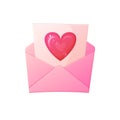 Love letter. Open envelope with lettern with heart. Vanentine day, romantic confession concept.