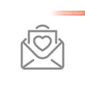 Love letter, open envelope with valentine card icon