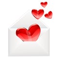 Love letter and red hearts