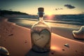 love letter - romantic bottle with a message at the beach. Generative AI Royalty Free Stock Photo