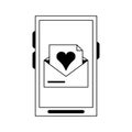 Love letter on samrtphone black and white Royalty Free Stock Photo
