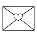 A love letter with a stamp in the shape of a heart. The outline of the message on an isolated background. Vector illustration.