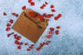 Love letter for Valentine\'s Day. Love letter for Valentine\'s Day. Red roses in a brown craft envelope. Royalty Free Stock Photo