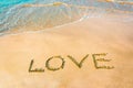 LOVE lettering on the beach with wave,Copy space