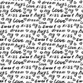 Love lettering seamless pattern, hand drawn calligraphy wallpaper.