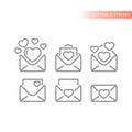 Love letters and heart line vector icon set