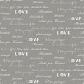 Love letters seamless vector gray pattern. Romantic valentine wrap paper design.