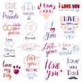 Love lettring vector lovely calligraphy lovable friendship sign to mom dad friend iloveyou on Valentines day beloved Royalty Free Stock Photo