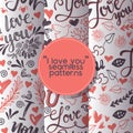 Love lettring vector seamless pattern lovely calligraphy lovable sign sketch iloveyou on Valentines day beloved card