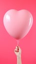 Love Lifted: A Single Heart-Shaped Balloon Held Aloft Against a Pink Canvas. Generative AI