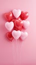 Love Lifted: A Single Heart-Shaped Balloon Held Aloft Against a Pink Canvas. Generative AI