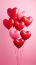 Love Lifted: A Single Heart-Shaped Balloon Held Aloft Against a Pink Canvas. Generative AI