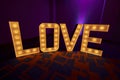 Love light bulb sign decoration for wedding valentine day. Royalty Free Stock Photo