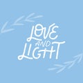 Love and Light hand drawn lettering. Hanukkah Jewish holiday