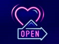 Love light line neon with hanging open sign and directions to hotel, bar and dinners restaurant. Designed for poster, promotion, Royalty Free Stock Photo