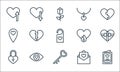 Love line icons. linear set. quality vector line set such as , key, padlock, letter, in love, location, jealous, necklace, love