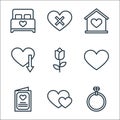 love line icons. linear set. quality vector line set such as ring, hearts, love, flower, love, home, hate Royalty Free Stock Photo