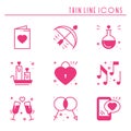 Love line icons set. Happy Valentine day pinksilhouette signs and symbols. Love, couple, relationship, dating, wedding Royalty Free Stock Photo