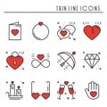 Love line icons set. Happy Valentine day signs and symbols. Love, couple, relationship, dating, wedding, holiday Royalty Free Stock Photo