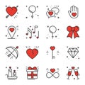 Love line icons set. Happy Valentine day signs and symbols. Love, couple, relationship, dating, wedding, holiday Royalty Free Stock Photo