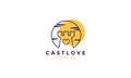 Love line outlines with castle logo vector icon illustration Royalty Free Stock Photo