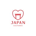 Love line with torii japan gate logo symbol icon vector graphic design illustration idea creative