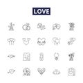 Love line vector icons and signs. bond, passion, devotion, care, tenderness, respect, emotion, fondness outline vector