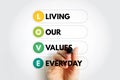 LOVE - Living Our Values Everyday acronym, business concept background