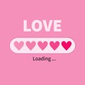 Love loading Progress status bar icon. Pink heart set. Happy Valentines day greeting card. Web design app download timer. Flat