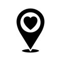 Love location icon. Location pin icon with heart shape. Favorite places