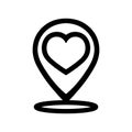 Love location symbol. Heart with map dot. GPS icon isolated