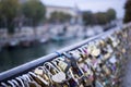 Love lock on a bridge in Paris, France Eternity connection Love symbol.