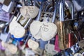 Love lock on a bridge in Paris, France Eternity connection Love symbol.