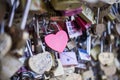 Love lock on a bridge in Paris, France Eternity connection Love symbol.