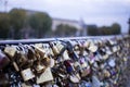 Love lock on a bridge in Paris, France Eternity connection Love symbol.