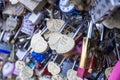 Love lock on a bridge in Paris, France Eternity connection Love symbol.