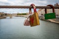 A love lock over the Saone river, Lyon, France Royalty Free Stock Photo