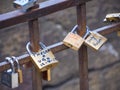 Love locks attached to Ponte Vecchio Bridge in Florence - FLORENCE / ITALY - SEPTEMBER 12, 2017