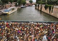 Love Locks Attached to Seine River Bridge, Paris, France