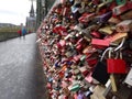 Love locks bridge in Dusseldorf, Germany Royalty Free Stock Photo