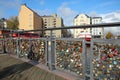 Love Locks Bridge near the Harbor of Helsinki. Finland Royalty Free Stock Photo