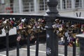 Love locks at nyhavn in Copenhagen, Denmark. Royalty Free Stock Photo