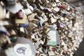 Love locks on a bridge in Paris, France. Royalty Free Stock Photo