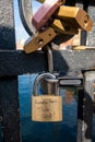 Love Locks on the canal bridge in Nyhavn, Copenhagen Royalty Free Stock Photo