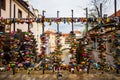 Love locks on a fence by old water mill on Kampa Island in Prague, Czech Republic. Royalty Free Stock Photo