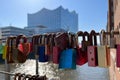 Love Locks hanging on a bridge in the Port of Hamburg